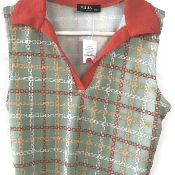 Julia Women's Plaid Collared V-neck Sleeveless Waistline Tank Top Size Large NWT - Picture 8 of 11